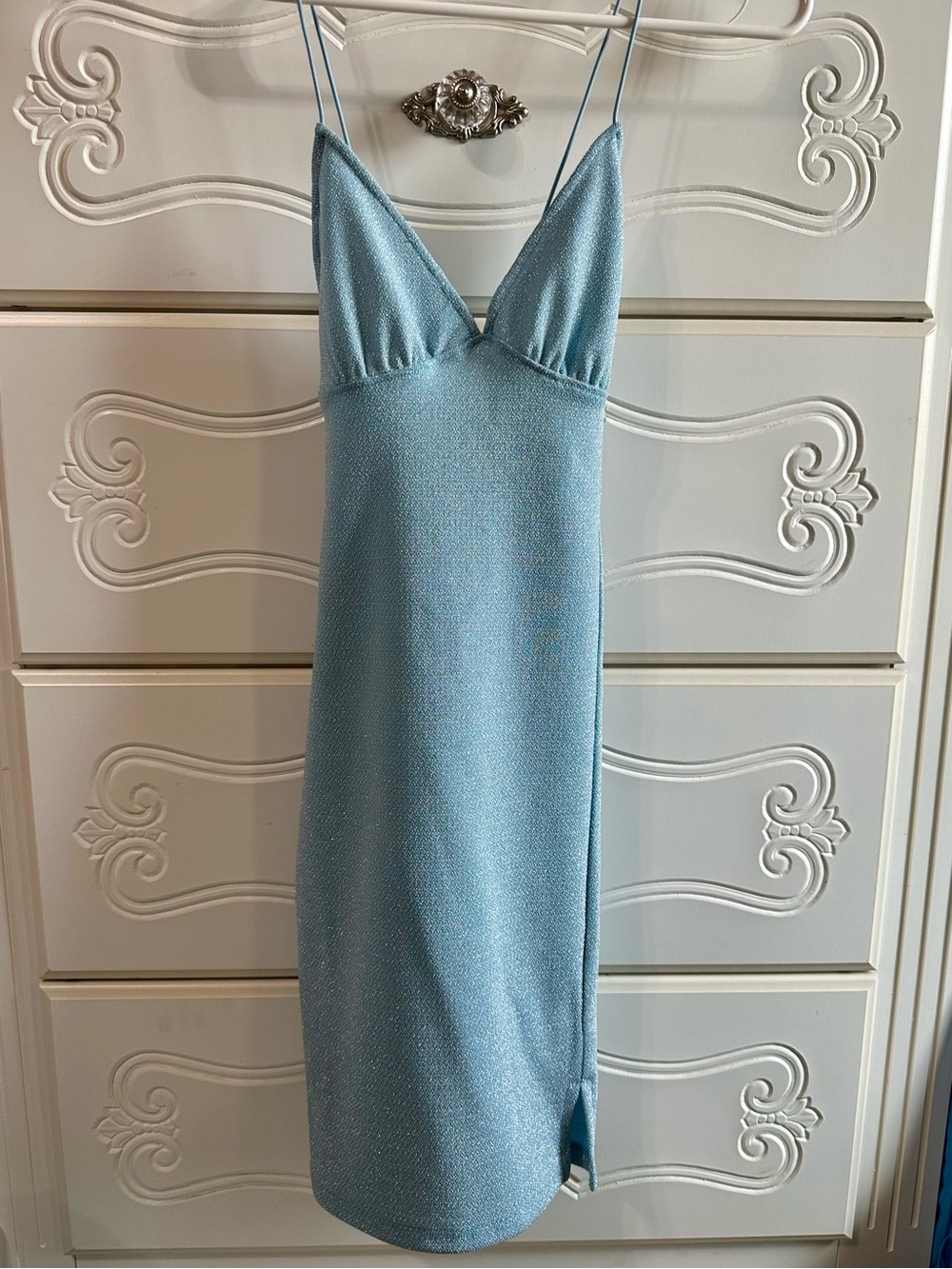 H&M Divided Light Blue Sparkle Dress with Thin Straps
